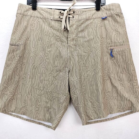 AFTCO Board Short Men 34 Brown Camo Cargo Fishing Performance Stretch Swim Trunk - Picture 1 of 10